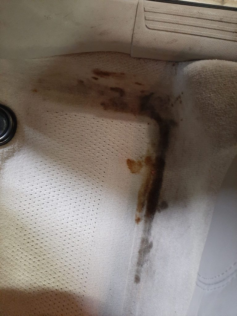 Carpet before vehicle detail services.